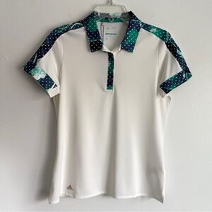 $65 Adidas Women’s Golf Climacool Shirt Polo Sz M White Blue Green Print Prep